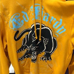 Ed Hardy Golden Hoodie with Panther and Blue Script